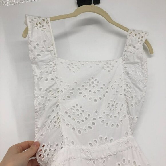 TopShop Broderie Anglaise white ruffle jumpsuit waist tie laser cutout floral 4 - Picture 13 of 16
